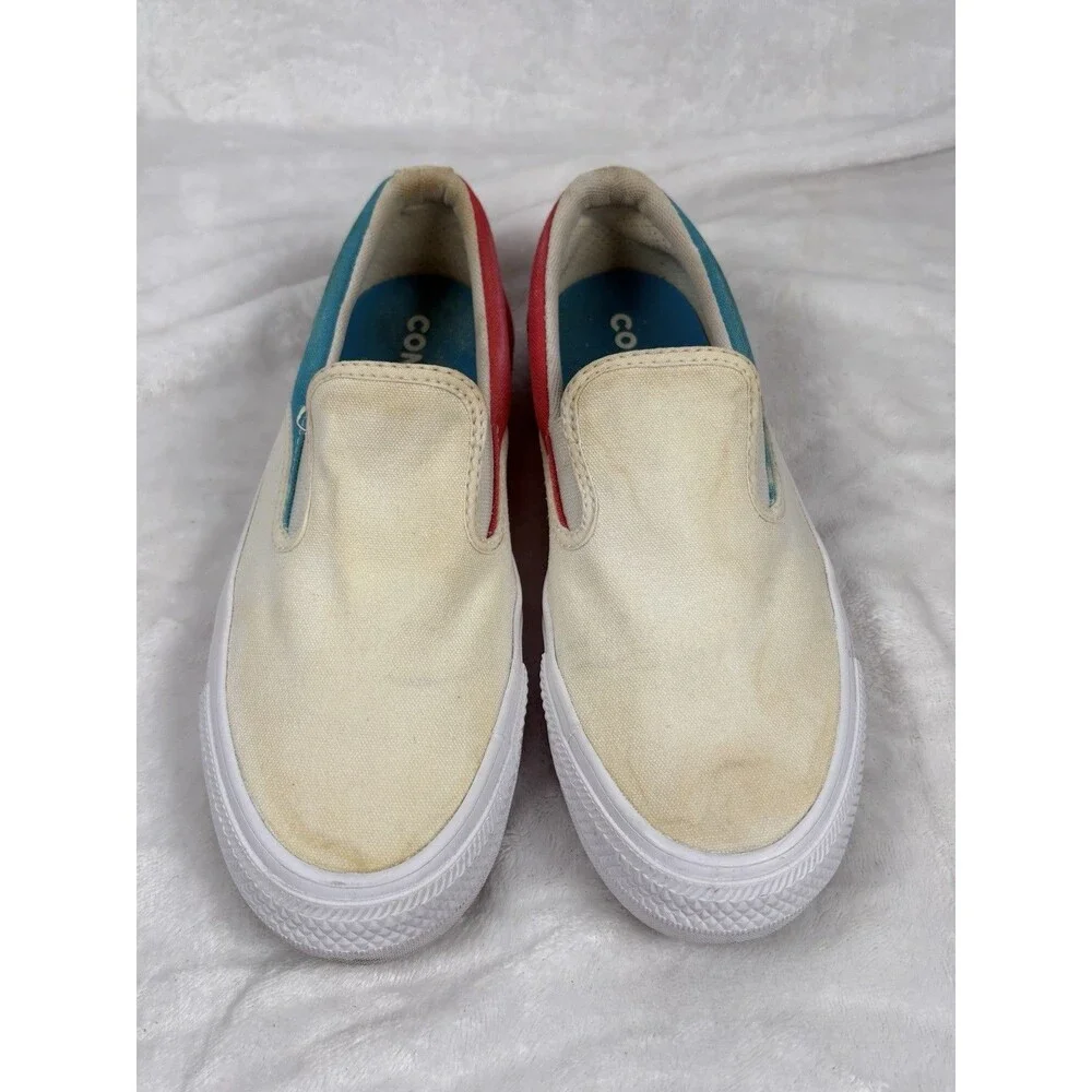 Converse Sneakers Women's 7.5 White/Pink/Blue READ Slip On Shoe Casual